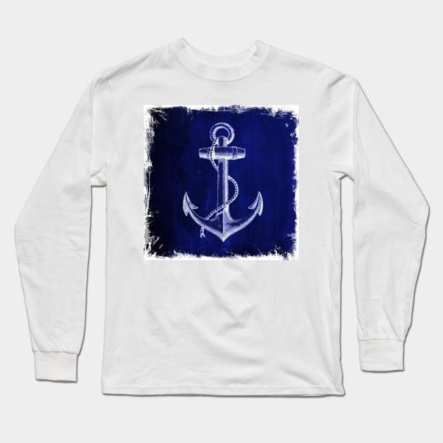 Preppy Rustic Coastal beach sailor Navy blue anchor nautical Long Sleeve T-Shirt by Tina